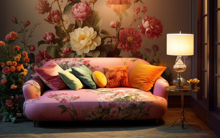 Floral Beauty in Cozy Corner Seating Plush Sofa Delightの素材