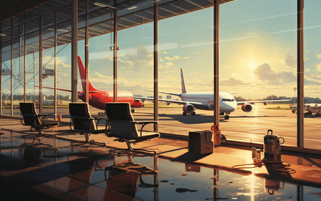 Departure Lounge Perspectives Aircraft on the Taxiwayの素材