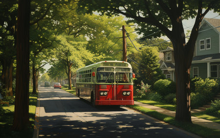 Buses Navigating a Peaceful Neighborhood Commuteの素材
