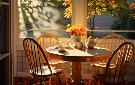Morning Bliss: Sunlit Breakfast Nook with Coffee Aromaの素材