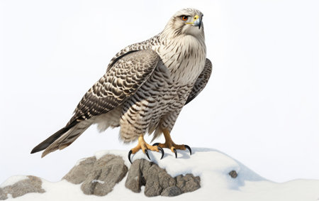 Snow Perched Regal Gyrfalcon Image White Backgroundの素材