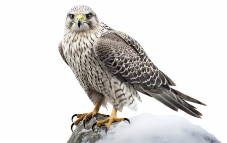 Snow Laden Gyrfalcon with Talons White Backgroundの素材