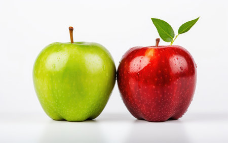 Ripe Red Green Apples White Backgroundの素材