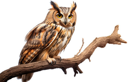 Majestic Owl on Tree Branch White Backgroundの素材