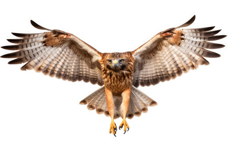 Regal Hawk Soaring Through Sky White Backgroundの素材