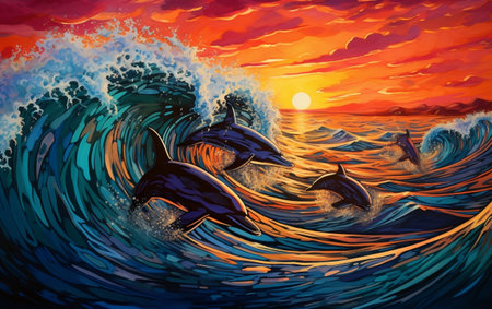 Graceful Dolphins Rising from the Wavesの素材
