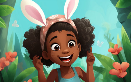 Easter Joy Cartoon Black Kid Girlの素材