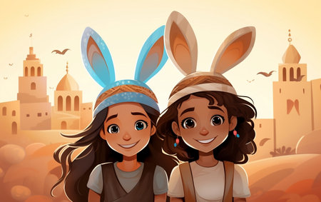 Easter joy Adventures with Black Kid Girlの素材
