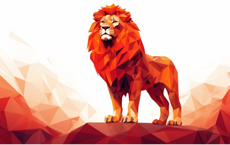Majestic Lion in Red Polygon Artの素材