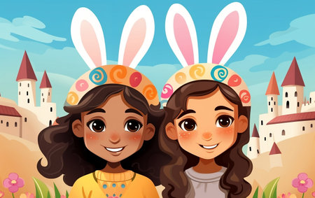 Easter joy Adventures with Black Kid Girlの素材