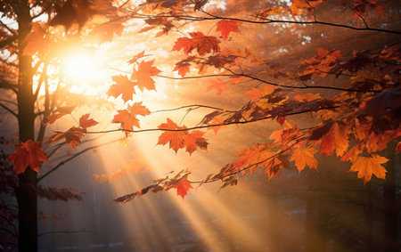 Fall Radiant Embrace Sunlight and Amber Leavesの素材