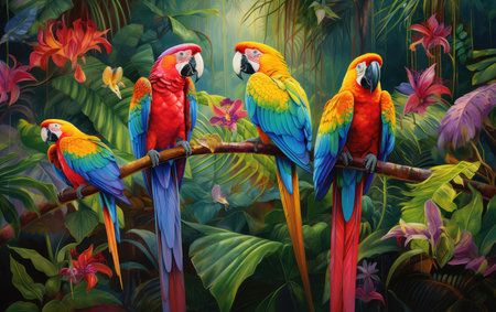 Tropical Paradise Vivid Parrots in the Rainforestの素材