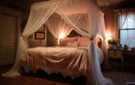 Romantic Nights Queen Bed with Lace Canopy Curtainの素材