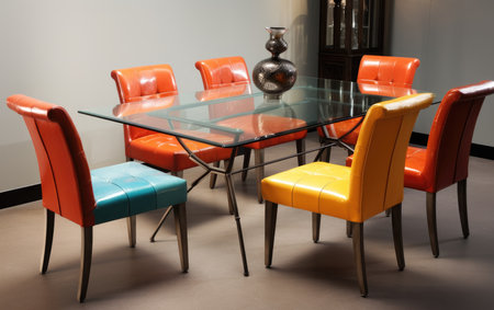 Modern City Dining Leather Seating at Glass Top Tableの素材
