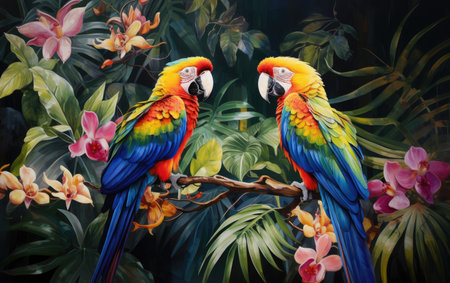 Tropical Paradise Vivid Parrots in the Rainforestの素材