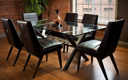 Modern City Dining Leather Seating at Glass Top Tableの素材