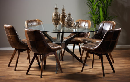 Modern City Dining Leather Seating at Glass Top Tableの素材