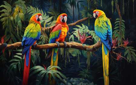 Tropical Paradise Vivid Parrots in the Rainforestの素材