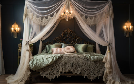 Romantic Nights Queen Bed with Lace Canopy Curtainの素材