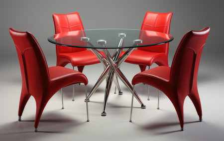 Glass Dining Table Ensemble with Red Leather Seatingの素材
