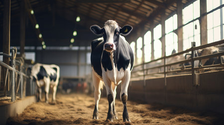 black and white cow in the farm, animal husbandry, agricultureの素材