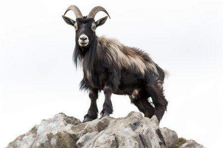 Dark Nocturnal Goat on Rock Isolated on transparent backgroundの素材
