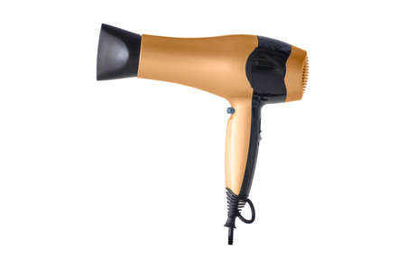 Hair blower drier orange isolated against plain white backgroundの写真素材