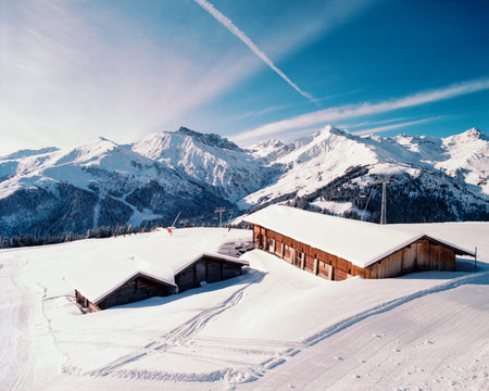 Mountain hollyday cabin in the winter with snow