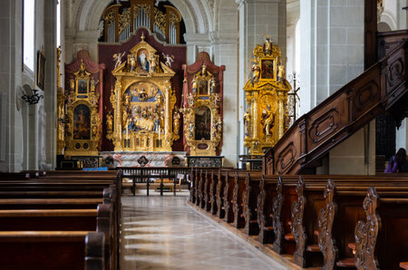 Inside view of Hofkirche St. Leodegar Church in Lucern Switzerlandのeditorial素材