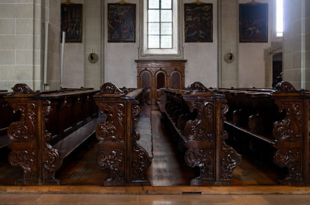 Inside view of Hofkirche St. Leodegar Church in Lucern Switzerland