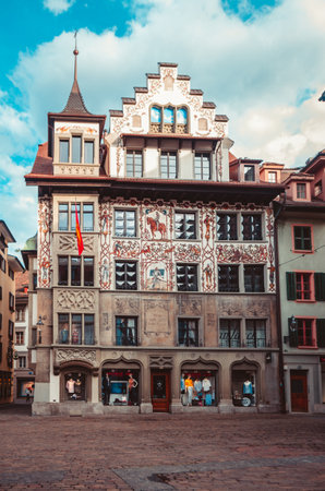 Old very colrful building in the city center of Lucerne Switzerland - 2019のeditorial素材