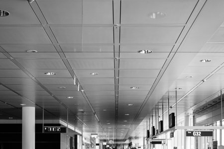 Empty international airport terminal gate waiting room during peak season. 2020