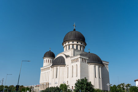 New unfinished Orthodox Cathedral in easter European city daytime.