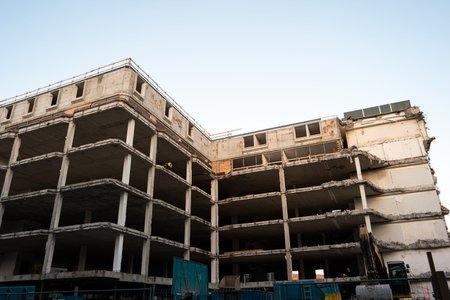 Old apartment and office building being  demolished in urban Zurich city Switzerland.の写真素材