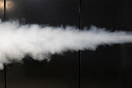 Nitrogen white cloud stream inside building room.の写真素材