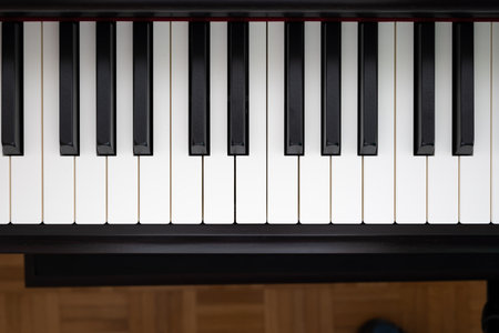 Electronic or acoustic piano keys, no people.の写真素材