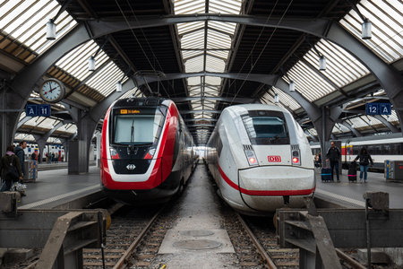 Parked train in Zurich or ZÃ¼rich train main station on 05-02-2023.