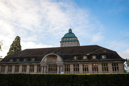 06-09-2024 Zurich, Switzerland. University of Zurich or UZH exterior building facade. Early summer morning, wide angle viewのeditorial素材