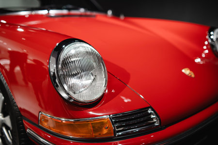 14-09-2024, Stuttgart, Germany. Porsche Museum. Porsche 011 headlight unit. Close up shot, shallow...