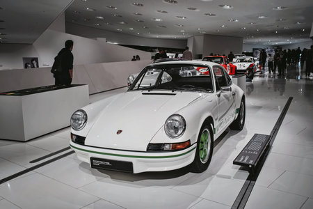 14-09-2024, Stuttgart, Germany. Porsche museum exhibition hall. White G series 911 Carrera 2.7 RS.