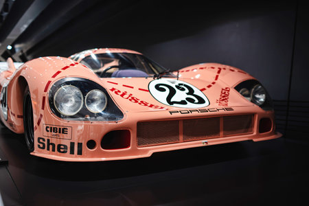 14-09-2024, Stuttgart, Germany. Porsche Museum. 1971 917/20 pink livery race car known as Big Bertha...
