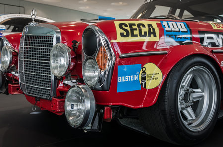 31-03-2018 Mercedes-Benz Museum, Stuttgart, Germany. 1971 300 SEL 6.8 AMG nicknamed the red pig or...
