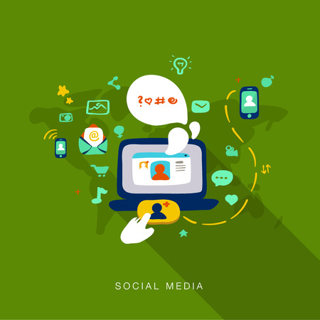 Flat design vector illustration concept of web development of social mediaのイラスト素材