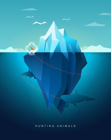 killer whale hunting seal around icebergのイラスト素材