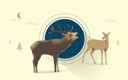 polygonal illustration of deer and doe couple in loveのイラスト素材