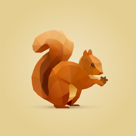 polygonal illustration of squirrel eating nut isolatedのイラスト素材