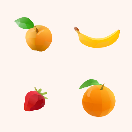 apricot banana strawberry orange polygon illustrationのイラスト素材