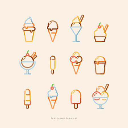 outline ice cream colorful icon setのイラスト素材