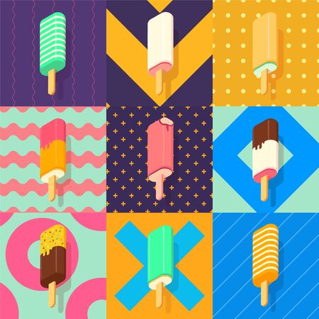 ice lolly set with colorful patternsのイラスト素材