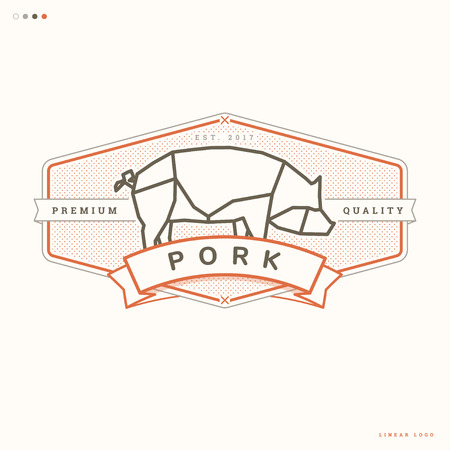 pork linear logo, butcher vintage badgeのイラスト素材